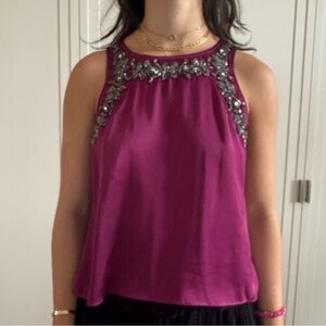 Chelsea 28 Embellished Maroon Sleeveless Top with gray sparkle beads size small